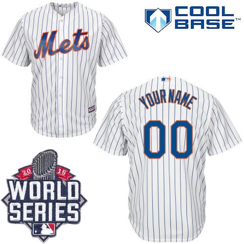 Men's Majestic New York Mets Customized Authentic White Home Cool Base 2015 World Series MLB Jersey