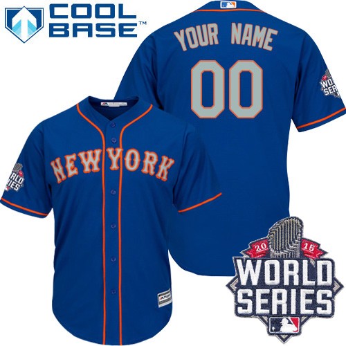 Men's Majestic New York Mets Customized Replica Royal Blue Alternate Road Cool Base 2015 World Series MLB Jersey