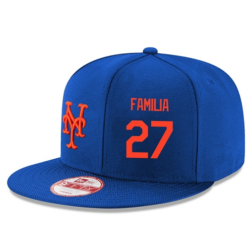 MLB Men's New York Mets #27 Jeurys Familia Stitched New Era Snapback Adjustable Player Hat - Royal/Orange