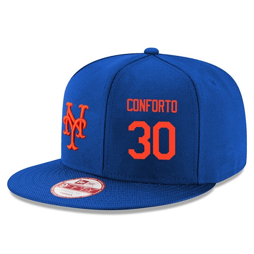 MLB Men's New York Mets #30 Michael Conforto Stitched New Era Snapback Adjustable Player Hat - Royal/Orange