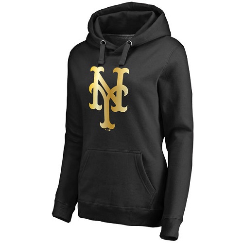 MLB New York Mets Women's Gold Collection Pullover Hoodie - Black