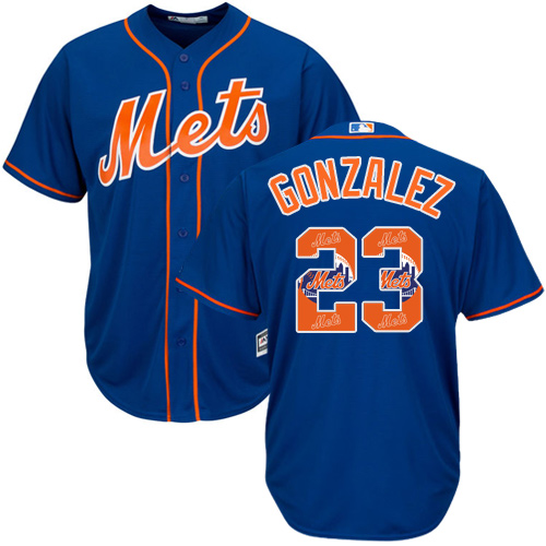 Men's Majestic New York Mets #23 Adrian Gonzalez Authentic Royal Blue Team Logo Fashion Cool Base MLB Jersey