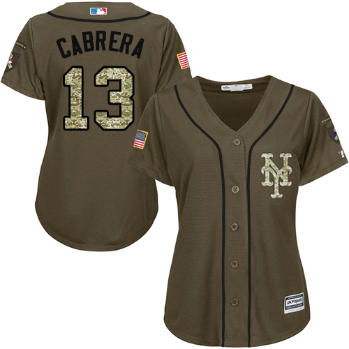 Women's Majestic New York Mets #13 Asdrubal Cabrera Authentic Green Salute to Service MLB Jersey
