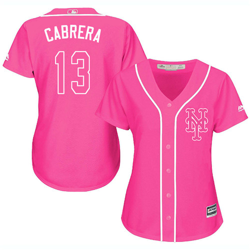 Women's Majestic New York Mets #13 Asdrubal Cabrera Authentic Pink Fashion Cool Base MLB Jersey