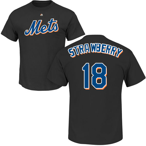 MLB Nike New York Mets #18 Darryl Strawberry Black Name & Number T-Shirt