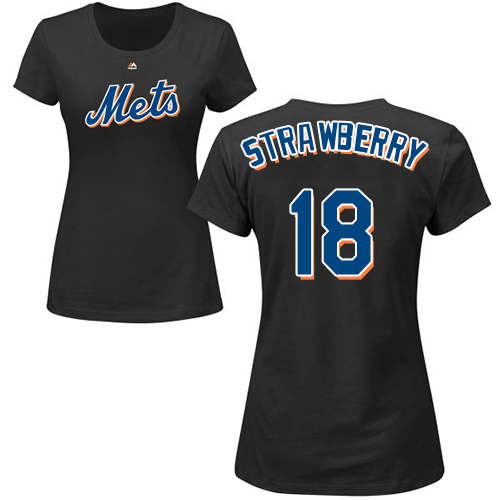 MLB Women's Nike New York Mets #18 Darryl Strawberry Black Name & Number T-Shirt