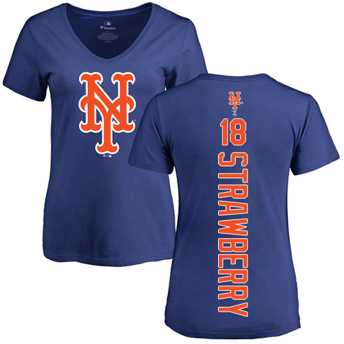 MLB Women's Nike New York Mets #18 Darryl Strawberry Royal Blue Backer T-Shirt