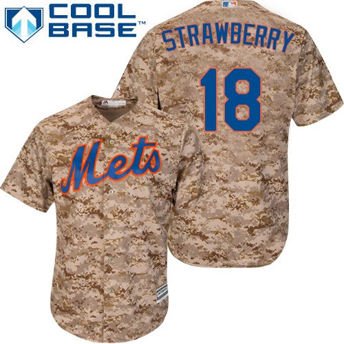 Men's Majestic New York Mets #18 Darryl Strawberry Authentic Camo Alternate Cool Base MLB Jersey