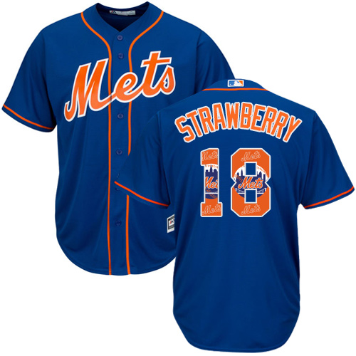 Men's Majestic New York Mets #18 Darryl Strawberry Authentic Royal Blue Team Logo Fashion Cool Base MLB Jersey