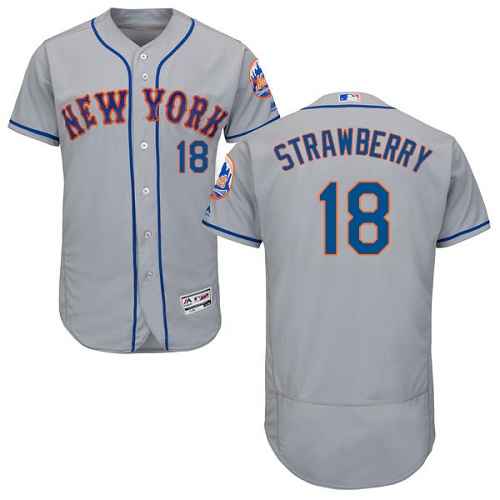 Men's Majestic New York Mets #18 Darryl Strawberry Grey Road Flex Base Authentic Collection MLB Jersey