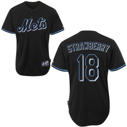 Men's Majestic New York Mets #18 Darryl Strawberry Replica Black Fashion MLB Jersey