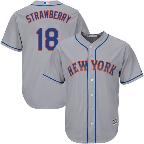 Men's Majestic New York Mets #18 Darryl Strawberry Replica Grey Road Cool Base MLB Jersey