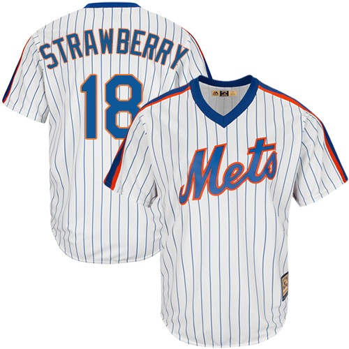 Men's Majestic New York Mets #18 Darryl Strawberry Replica White Cooperstown MLB Jersey