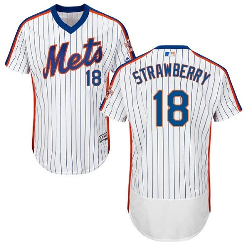 Men's Majestic New York Mets #18 Darryl Strawberry White Alternate Flex Base Authentic Collection MLB Jersey