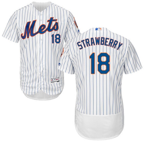 Men's Majestic New York Mets #18 Darryl Strawberry White Home Flex Base Authentic Collection MLB Jersey