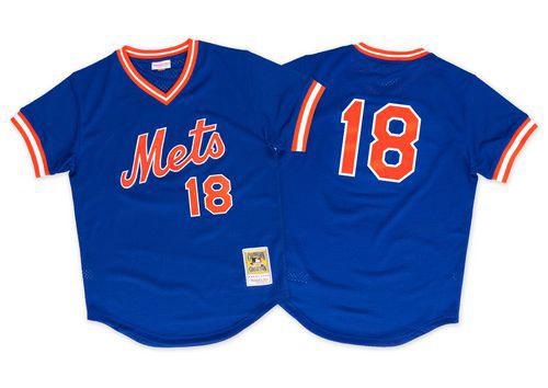 Men's Mitchell and Ness 1986 New York Mets #18 Darryl Strawberry Replica Royal Blue Throwback MLB Jersey