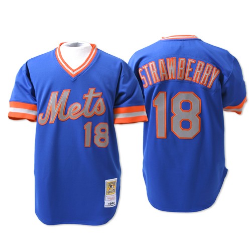 Men's Mitchell and Ness New York Mets #18 Darryl Strawberry Authentic Blue Throwback MLB Jersey