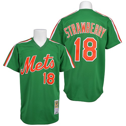 Men's Mitchell and Ness New York Mets #18 Darryl Strawberry Replica Green Throwback MLB Jersey