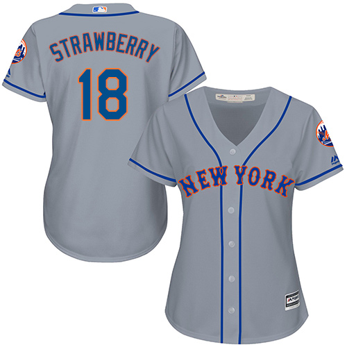 Women's Majestic New York Mets #18 Darryl Strawberry Authentic Grey Road Cool Base MLB Jersey