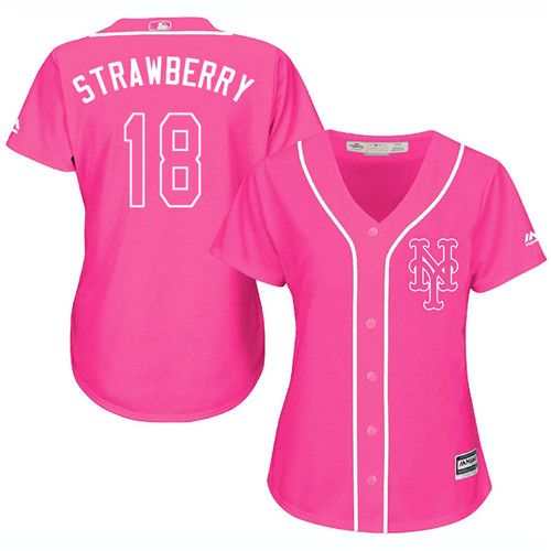 Women's Majestic New York Mets #18 Darryl Strawberry Authentic Pink Fashion Cool Base MLB Jersey