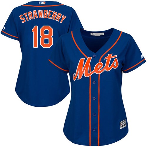 Women's Majestic New York Mets #18 Darryl Strawberry Authentic Royal Blue Alternate Home Cool Base MLB Jersey