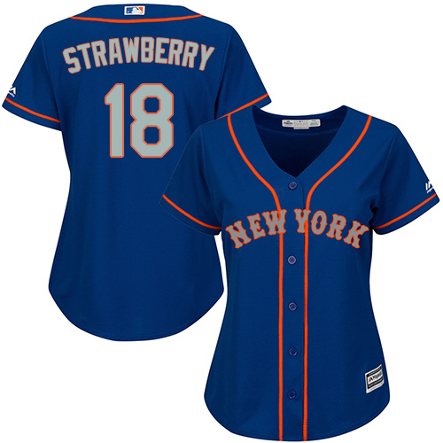 Women's Majestic New York Mets #18 Darryl Strawberry Authentic Royal Blue Alternate Road Cool Base MLB Jersey