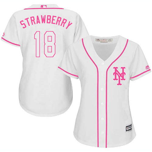 Women's Majestic New York Mets #18 Darryl Strawberry Authentic White Fashion Cool Base MLB Jersey