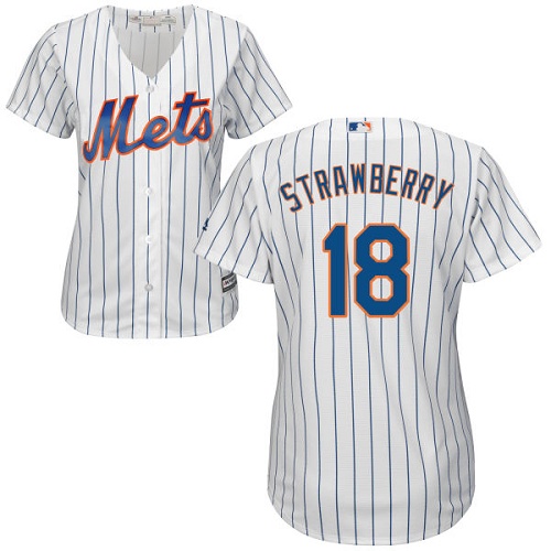 Women's Majestic New York Mets #18 Darryl Strawberry Authentic White Home Cool Base MLB Jersey