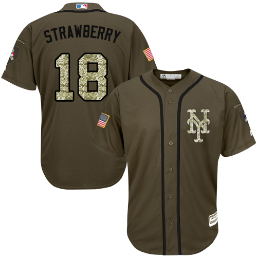 Youth Majestic New York Mets #18 Darryl Strawberry Authentic Green Salute to Service MLB Jersey