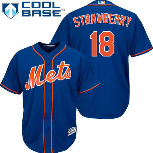 Youth Majestic New York Mets #18 Darryl Strawberry Authentic Royal Blue Alternate Home Cool Base MLB Jersey
