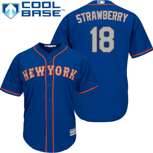 Youth Majestic New York Mets #18 Darryl Strawberry Authentic Royal Blue Alternate Road Cool Base MLB Jersey