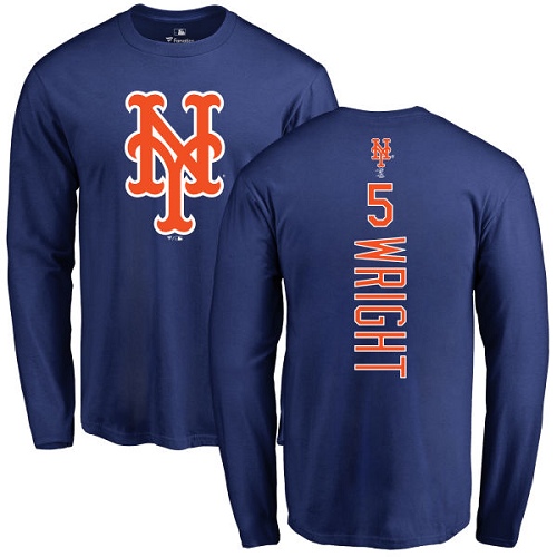 MLB Nike New York Mets #5 David Wright Royal Blue Backer Long Sleeve T-Shirt