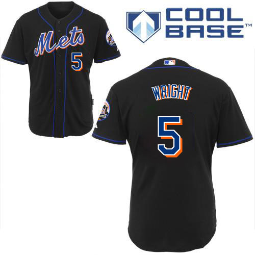 Men's Majestic New York Mets #5 David Wright Authentic Black Cool Base MLB Jersey