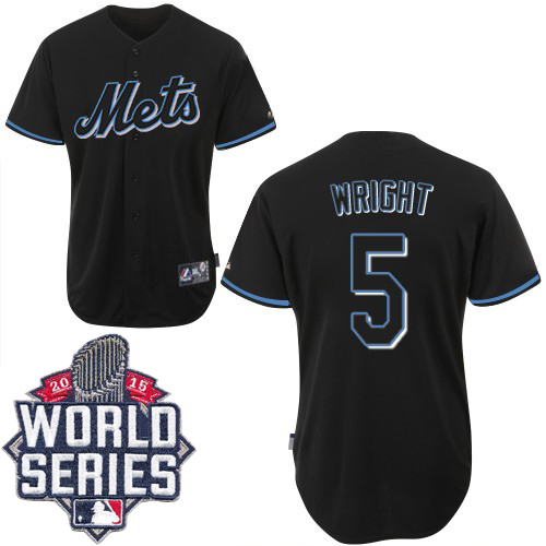 Men's Majestic New York Mets #5 David Wright Authentic Black Fashion 2015 World Series MLB Jersey