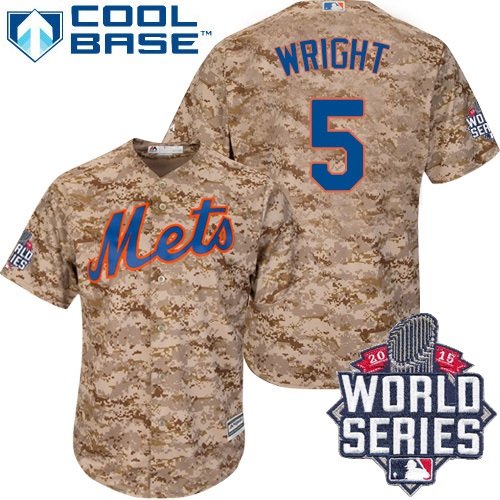 Men's Majestic New York Mets #5 David Wright Authentic Camo Alternate Cool Base 2015 World Series MLB Jersey