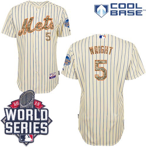 Men's Majestic New York Mets #5 David Wright Authentic Cream USMC Cool Base 2015 World Series MLB Jersey