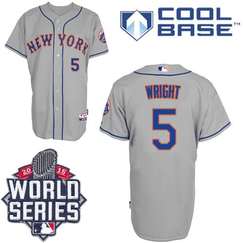 Men's Majestic New York Mets #5 David Wright Authentic Grey Road Cool Base 2015 World Series MLB Jersey