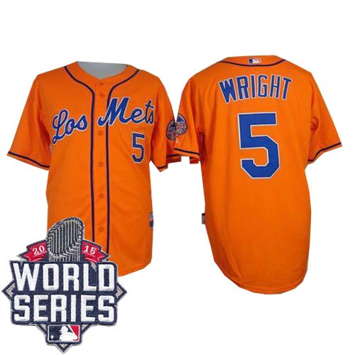 Men's Majestic New York Mets #5 David Wright Authentic Orange Los Mets Cool Base 2015 World Series MLB Jersey