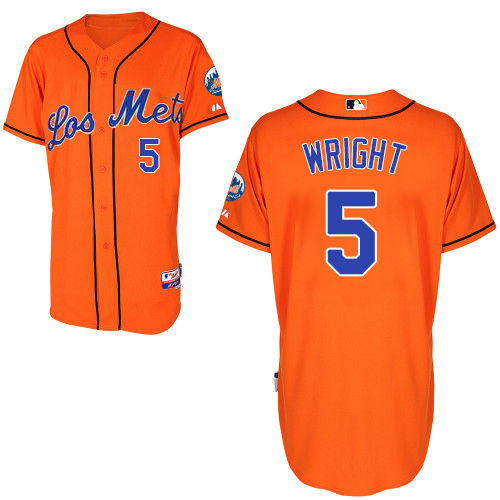 Men's Majestic New York Mets #5 David Wright Authentic Orange Los Mets Cool Base MLB Jersey