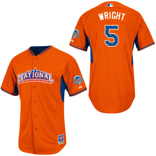 Men's Majestic New York Mets #5 David Wright Authentic Orange National League 2013 All-Star BP MLB Jersey