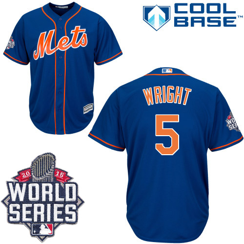 Men's Majestic New York Mets #5 David Wright Authentic Royal Blue Alternate Home Cool Base 2015 World Series MLB Jersey