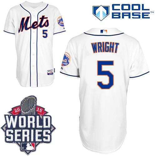 Men's Majestic New York Mets #5 David Wright Authentic White Alternate Cool Base 2015 World Series MLB Jersey