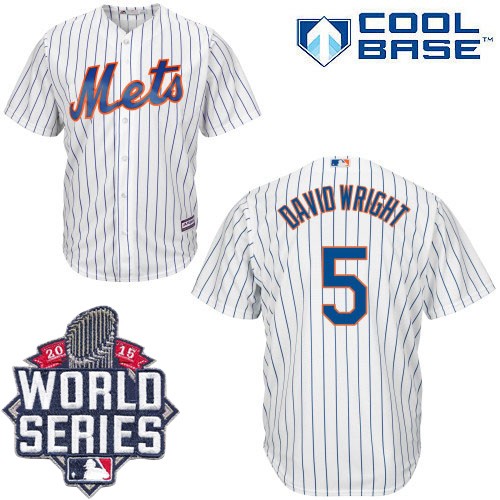 Men's Majestic New York Mets #5 David Wright Authentic White Home Cool Base 2015 World Series MLB Jersey