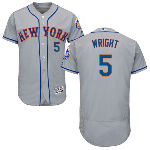 Men's Majestic New York Mets #5 David Wright Grey Road Flex Base Authentic Collection MLB Jersey
