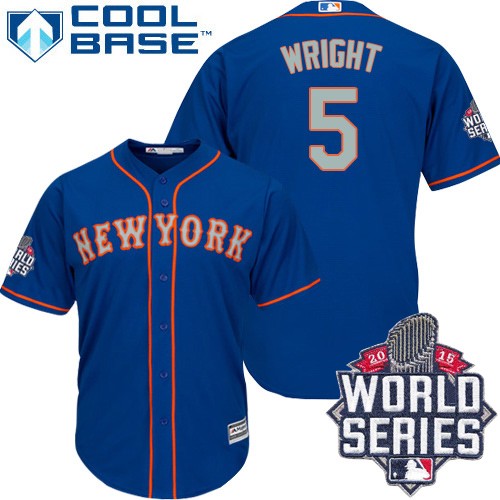Women's Majestic New York Mets #5 David Wright Authentic Blue(Grey NO.) 2015 World Series MLB Jersey