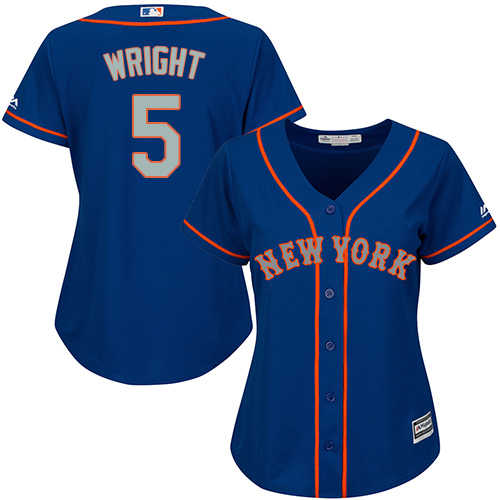 Women's Majestic New York Mets #5 David Wright Authentic Blue(Grey NO.) MLB Jersey