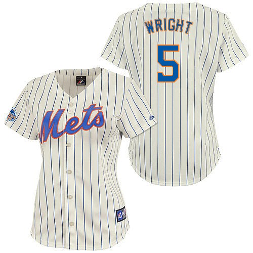 Women's Majestic New York Mets #5 David Wright Authentic Cream/Blue Strip MLB Jersey