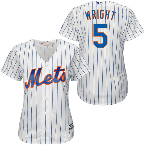 Women's Majestic New York Mets #5 David Wright Authentic White/Blue Strip MLB Jersey