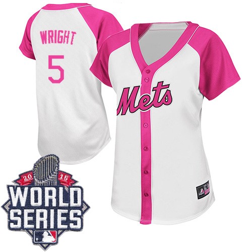 Women's Majestic New York Mets #5 David Wright Authentic White/Pink Splash Fashion 2015 World Series MLB Jersey