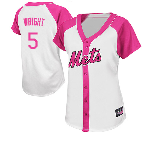 Women's Majestic New York Mets #5 David Wright Authentic White/Pink Splash Fashion MLB Jersey